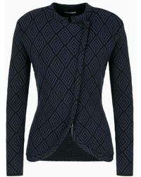 Emporio Armani - Stretch Knit Jacket With Diagonal Zip And Jacquard Diamond Motif - Lyst