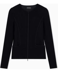 Emporio Armani - Slim Fit Ottoman Jersey Blazer With Round Neck And Front Zip - Lyst