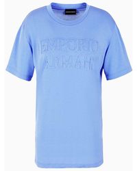 Emporio Armani - Asv Washed Lyocell T-shirt With Devoré-effect Logo - Lyst