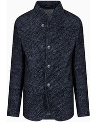 Emporio Armani - Jacke Mit Grandad-Kragen Aus Geflocktem Mesh Mit Chevron-Motiv - Lyst