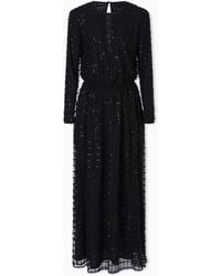 Emporio Armani - Tulle Long Dress With Sequin And Bead Embroidery - Lyst