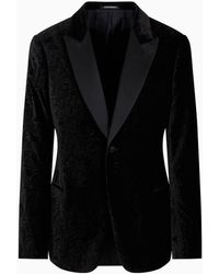 Emporio Armani - Slim-fit Velvet Tuxedo Jacket With All-over Printed Motif - Lyst