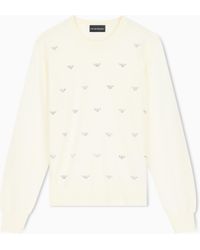 Emporio Armani - Crew-Neck Virgin Wool Pullover With Rhinestone Details - Lyst