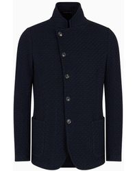 Emporio Armani - Guru-collar Jacket With Off-center Fastening In Grisaille-weave Jersey - Lyst