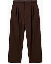 Emporio Armani - Pleated Cotton Trousers With A High Waist And Straight Leg - Lyst