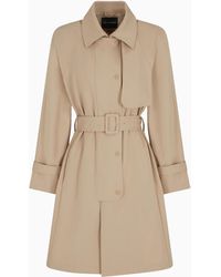 Emporio Armani - Trench-Coat En Coton Technique Déperlant Avec Ceinture - Lyst