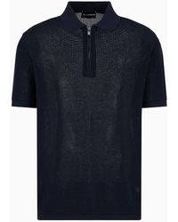 Emporio Armani - Mesh-stitch Jumper With Polo Shirt Collar - Lyst