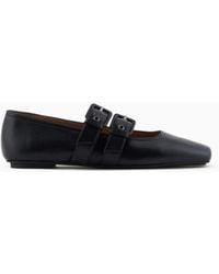 Emporio Armani - Nappa-Leather Square-Toed Ballerinas With Double Strap - Lyst