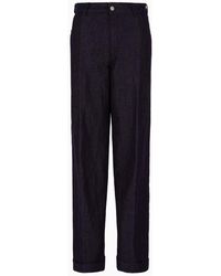 Emporio Armani - Wide-legged Jeans With Pleats In A Rinsed Cotton-linen Blend - Lyst
