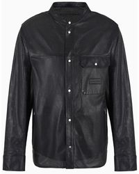 Emporio Armani - Shirt Jacket In Perforated, Semi-aniline Nappa Lambskin - Lyst
