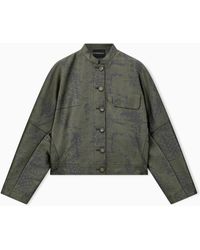 Emporio Armani - Jacquard Landscape Blouson With Mandarin Collar And Buttons - Lyst