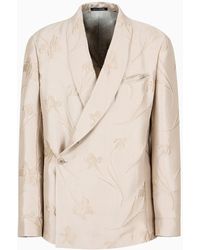 Emporio Armani - Floral Jacquard Silk-blend Jacket With Shawl Collar And Wrap Closure - Lyst