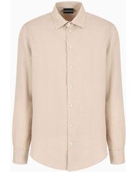 Emporio Armani - Garment-dyed Linen Shirt With French Collar - Lyst