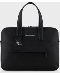 Emporio Armani Saffiano-print Regenerated Leather Briefcase - Black