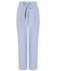 Emporio Armani - Flowing Drawstring Trousers In Washed Matte Modal - Lyst