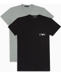 Emporio Armani - Two-pack Of Loungewear Slim-fit T-shirts With A Bold Monogram Logo - Lyst