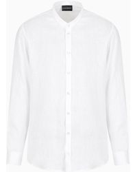 Emporio Armani - Linen Chambray Shirt With Guru Collar - Lyst