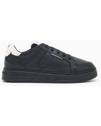 Emporio Armani - Leather Sneaker With Tumbled Finish And Padded Collar - Lyst