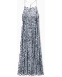 Emporio Armani - Long Tulle Dress With All-Over Micro-Sequin And Jet Embroidery - Lyst