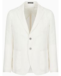 Emporio Armani - Single-breasted Jacket In Faded Linen With A Crêpe Texture - Lyst