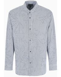 Emporio Armani - Comfort-fit Shirt With Guru Collar In Striped Cotton With A Palm-tree Print - Lyst