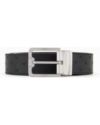 Emporio Armani - Reversible Leather Belt With All-Over Embossed Eagle - Lyst