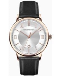 Emporio Armani - Swiss Made Three-Hand Date Leather Watch - Lyst