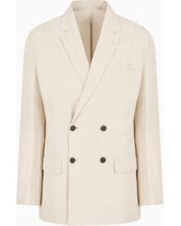 Emporio Armani - Double-Breasted Linen-Blend Blazer - Lyst