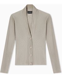 Emporio Armani - Knit Cardigan With A Ribbed Effect - Lyst