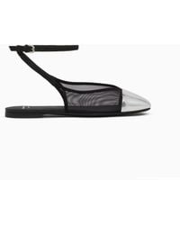 Emporio Armani - Mesh And Suede Flat Sandals With A Mirrored Cap Toe - Lyst