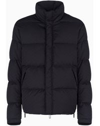 Emporio Armani - Quilted Puffer Jacket With All-over Jacquard Eagle - Lyst