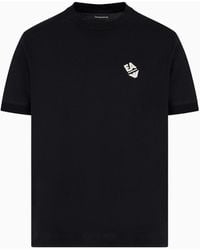 Emporio Armani - T-shirt En Jersey Léger Avec Logo Brodé Et Bords Côtelés - Lyst