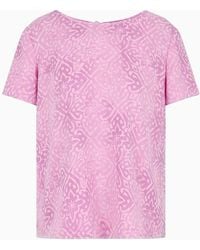Emporio Armani - Short-sleeved Crépon-silk Blouse With Stencil Flower Print - Lyst