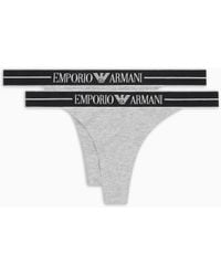 Emporio Armani - Two-Pack Of Asv Organic-Cotton Thongs With Logo Waistband - Lyst