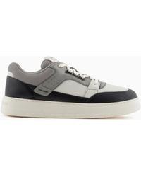 Emporio Armani - Leather And Mesh Sneakers With Contrasting Details - Lyst