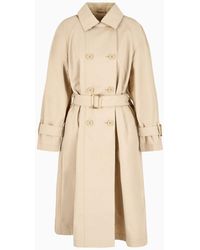 Emporio Armani - Double-breasted Trench Coat With Belt In Water-repellent Technical Cotton - Lyst