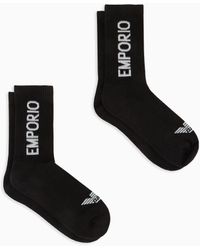 Emporio Armani - 2er-pack Socken Aus Frottee Mit Sporty-logo-schriftzug - Lyst