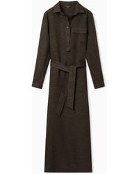 Emporio Armani - Icon Linen Chambray Dress With Sash - Lyst