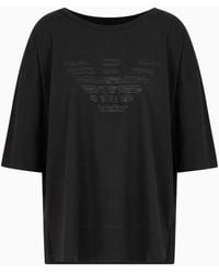 Emporio Armani - T-shirt Over Fit Con Stampa Maxi Aquila Strass E Ricamo Logo - Lyst