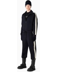 Emporio Armani - Full-zip Sweatshirt In A Wool-blend Jersey With Contrasting Bands - Lyst