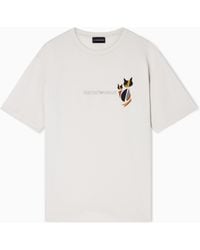 Emporio Armani - Après Jersey T-Shirt With Logo Embroidery And Cat Print - Lyst