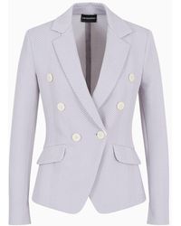 Emporio Armani - Jersey Double-breasted Jacket With Embossed Jacquard Chevron Motif - Lyst