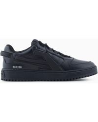 Emporio Armani - Leather Sneakers With Oversized Ea Patch - Lyst