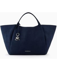Emporio Armani - Split Cowhide Oversize Shopper Bag With Logo Charm - Lyst