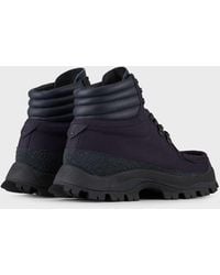 Emporio Armani Nubuck Hiking-boot-style Sneakers With Nappa Leather Details - Blue
