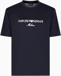 Emporio Armani - Jersey-Lyocell Blend T-Shirt With Asv Logo Embroidery - Lyst