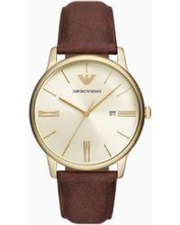 Emporio Armani - Reloj De Piel Marrón Con Tres Manecillas Y Visualización De Fecha - Lyst