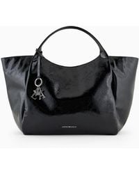 Emporio Armani - Oversized Naplack-effect Shopper Bag With Logo Charm - Lyst