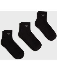 Emporio Armani - Three-pack Of Terrycloth Ankle Socks With Jacquard Eagle - Lyst