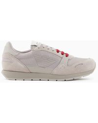 Emporio Armani - Mesh Sneakers With Suede Details And Eagle Patch - Lyst